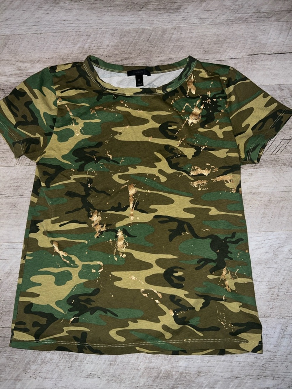 J. Crew Camo Short Sleeve Tee with Gold Splatter